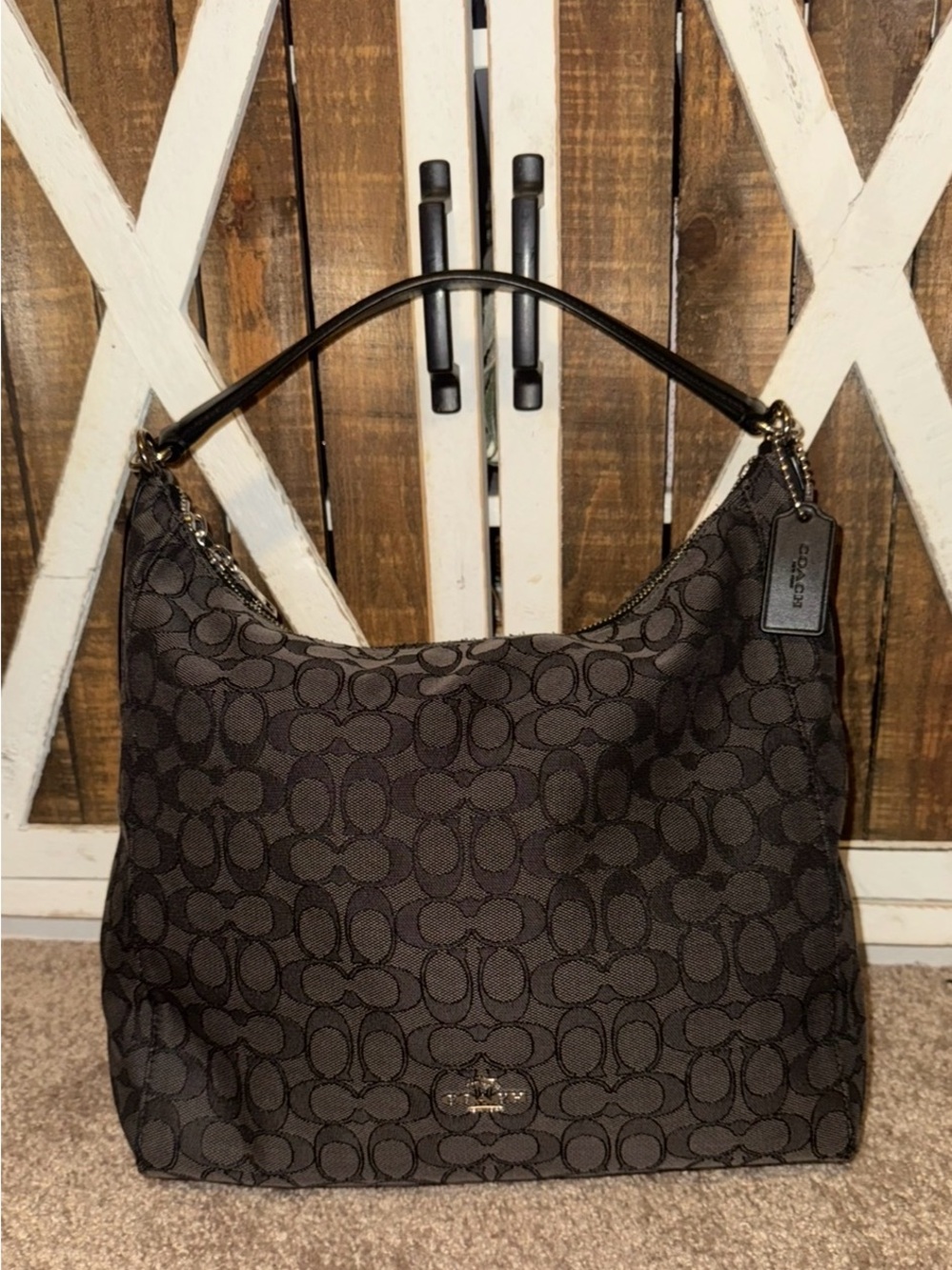 Coach Black Signature Jacquard Shoulder Bag